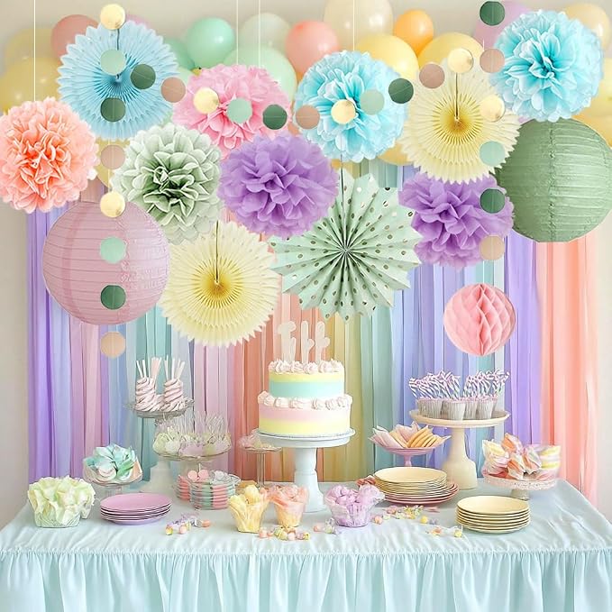 Pastel Rainbow Spring Party Decorations Sage Green Lilac Purple Pastel Pink and Blue Party Decorations for Colorful Sage Green Wedding Engagement Baby Shower Bridal Shower Bachelorette Birthday Decor