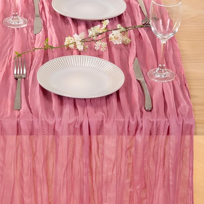 MLMC Mauve Pink Table Runner Cheesecloth Table Runner 10ft Sheer Rustic Gauze Spring Cheese Cloth Decor 35x120 Inches for Wedding Party Bridal Shower Birthday Decor