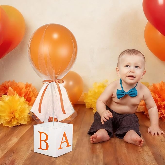 6 Set Little Cutie Baby Shower Decor for Table 24'' Latex Balloon with Letter Boxes Orange Party Table Centerpiece Decor a Little Cutie Is on The Way for Gender Reveal Boy Girl Birthday Party Supply