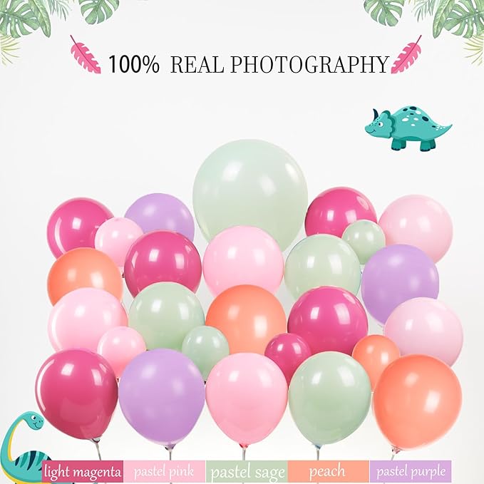 Three Rex 3rd Birthday Decorations with Pastel Pink Green Dinosaur Balloon Garland Dino Foil Balloons ROAR Banner Backdrop Footprint Stickers Palm Leaves for Girls 3 Year Old Dinosaur Party Supplies