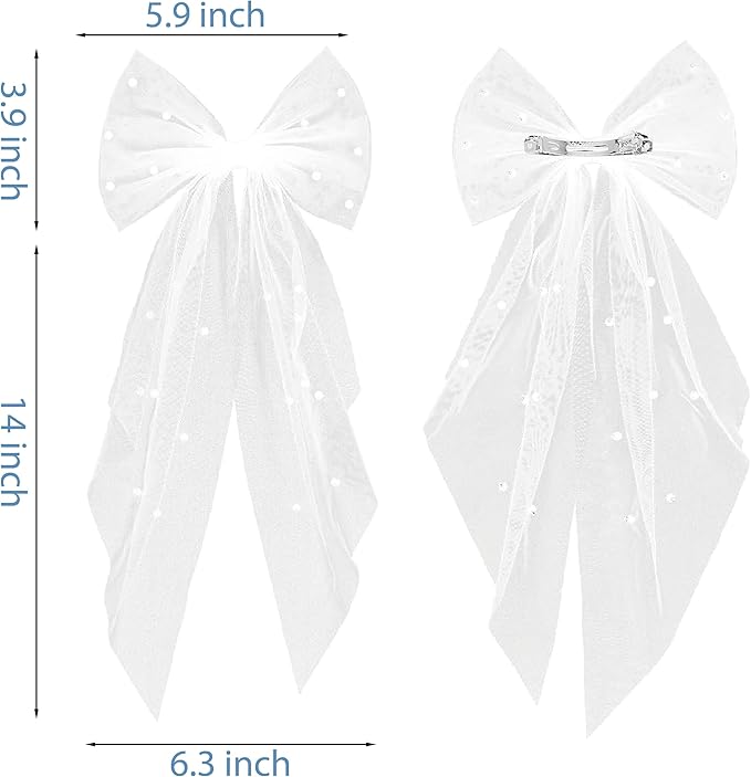 LADY&HOME Bride Hair Bow Veil Bachelorette Party Bridal Veil 2 Tier Bow Pearl Clip for Bridal Shower Wedding
