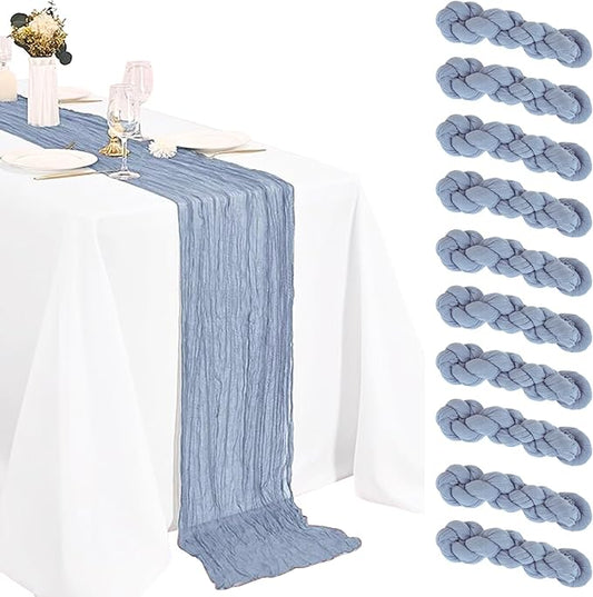 10 Pack Dusty Blue Cheesecloth Table Runner 10FT Boho Gauze Fabric Cheese Cloth Table Runners for Wedding ,Party,Baby Shower, Bridal Party, Rustic Farmhouse and Table Decorations