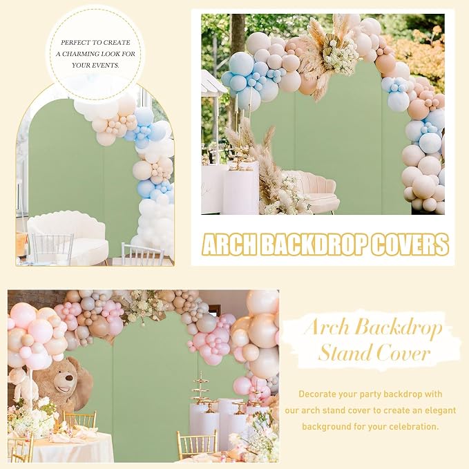 FUHSY Wedding Arch Cover Spandex Fitted Sage Green 6FT, 7.2FT Arch Backdrop Set of 2 Arch Covers Chiara Backdrop Stands Cover for Parties Wedding Arched Frame Cover for Birthday Bachelorette