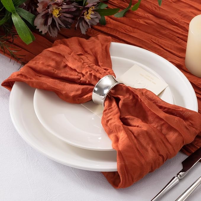 50 Pack Burnt Orange Napkins Cloth Washable Spring Summer Terracotta Cheesecloth Napkins Set of 50 Bulk 21x21 Inches for Wedding Baby Bridal Shower Birthday Dinner Party Decor