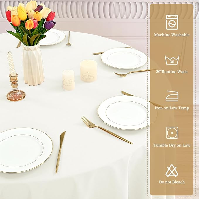 YMHPRIDE 6 Pack Round Tablecloth Ivory Table Cloths 120 Inch Polyester Round Table Cloth,Ivory Tableclothes Round Washable Fabric Table Covers for Wedding,Party,Dining,Banquet