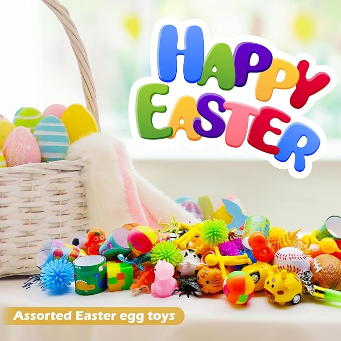 GOAUS Easter Eggs Fillers Party Favors for Kids 220 pcs, Small Toys Prizes with 100 Surprise Eggs for Filling, Goodie Bags Stuffers