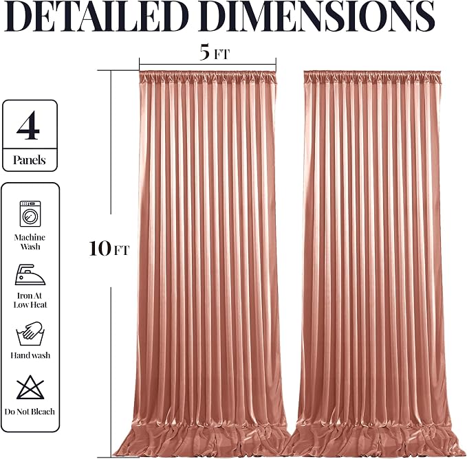 20x10ft Rose Gold Glitter Backdrop Curtain for Parties, Wrinkle Free Satin Photo Backdrop Drapes 4 Panels 5x10FT Shimmer Back Drop Cloth for Wedding Birthday Baby Shower Photography Background Decor