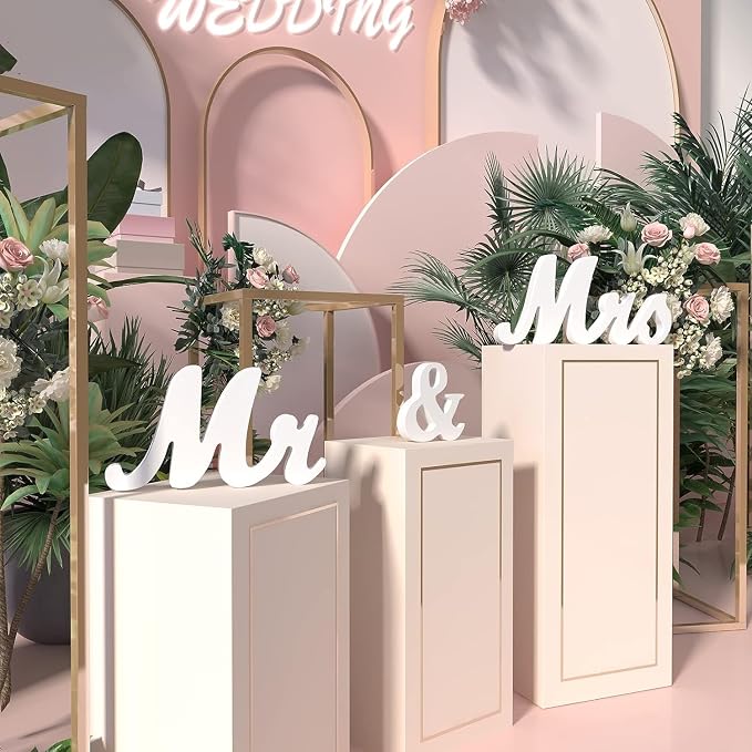 VIOPVERY Mr and Mrs Sign for Wedding Table,Large White Mr and Mrs Sign,Wooden Letters,Mr & Miss Sign with Just Married Banner Wedding Decorations for Anniversary