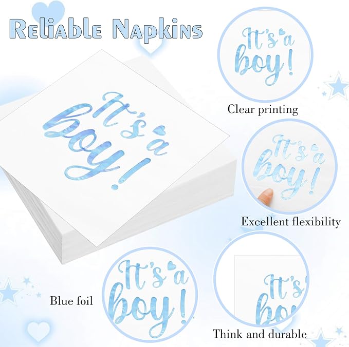 Qinyoung 218 Pcs Baby Shower Plates and Napkin Set Serve 24 Baby Boy Shower Decorations Set Includes Blue Boy Paper Plates Napkins Cups Cutlery for Gender Reveal Birthday Party