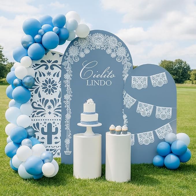 Set of 3 Arch Backdrop Cover Cielito Lindo Baby Shower Spandex Arch Fabric Cover for Mexican Bridal Wedding Birthday Party Decoration (6FT 6.6FT 7.2FT,Dusty Blue)