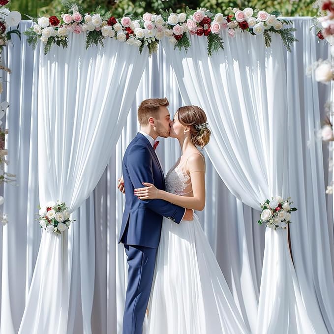 10x10ft Wrinkle Free White Backdrop Curtain for Parties Soft Fabric Drapes Wedding White Curtain Backdrop for Birthday Party Decorations Background for Photography 5x10ft, 2 Panels