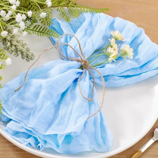 25pcs Sky Blue Cheesecloth Napkins Spring Washable Boho Rustic Gauze Table Cloth Napkins Bulk 21x21 Inches for Wedding Party Bridal Baby Shower Birthday Table Decor