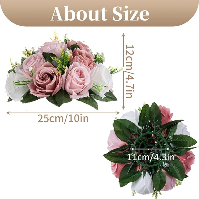 Sziqiqi Pink Silk Flower Ball for Wedding Centerpiece - Fake Dusty Rose Flowers Artificial Floral Arrangement Center Piece Kissing Bouquet for Party Flores Artificiales para Decoracion