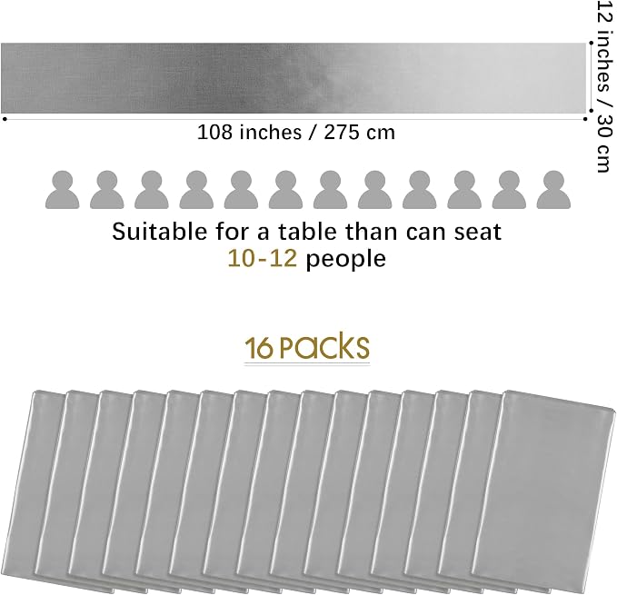 Aneco 4 Pack Satin Table Runner 12 x 108Inch Long Bright Silk and Smooth Fabric Party Table Runner for Wedding Banquet Party Decoration-Silver Gray