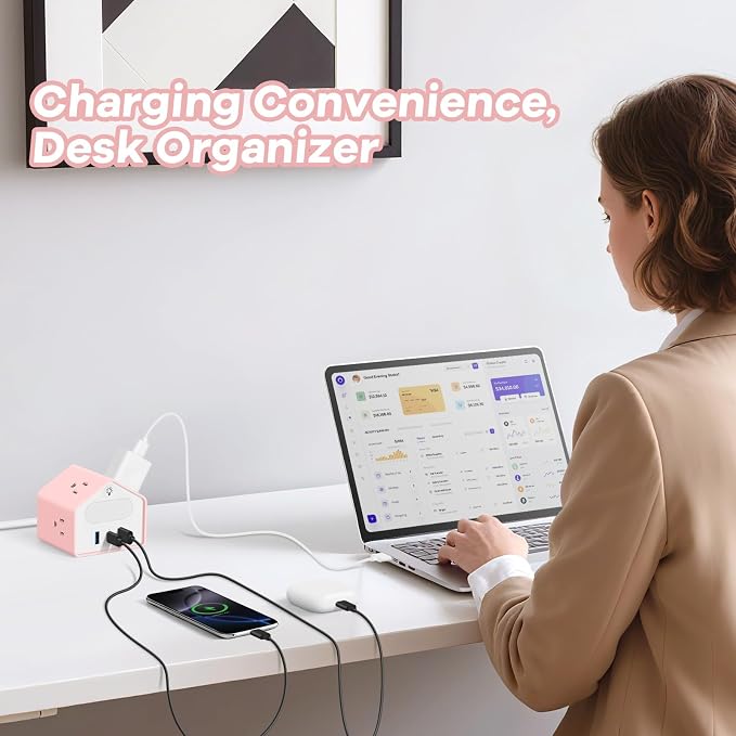Lovely-Pink Power Strip with Night Light - Kawaii USB C Power Strip Desk Accessories - 4 Outlets 3 USB Ports - Overload Protection Plug Extender for Home, Office, Dorm, Travel, Hotel, Women, Girls