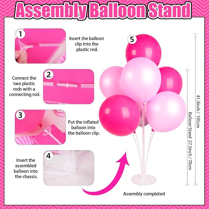 Hot Pink Birthday Party Decorations Supplies 187Pcs Serve 20 Guests, All In One Party Kit with Tableware, Decorations, Cake Topper, Photo Props for little Girls, Girls & Women Birthday Party