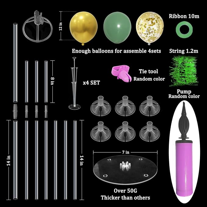 ZJDHPTY 4Set Green and Gold Balloon Stand Table Centerpieces Party Decor | Woodland Baby Shower Bridal Shower Jungle Birthday Graduation Retirement St. Patrick's Day Easter Wedding Party Decorations