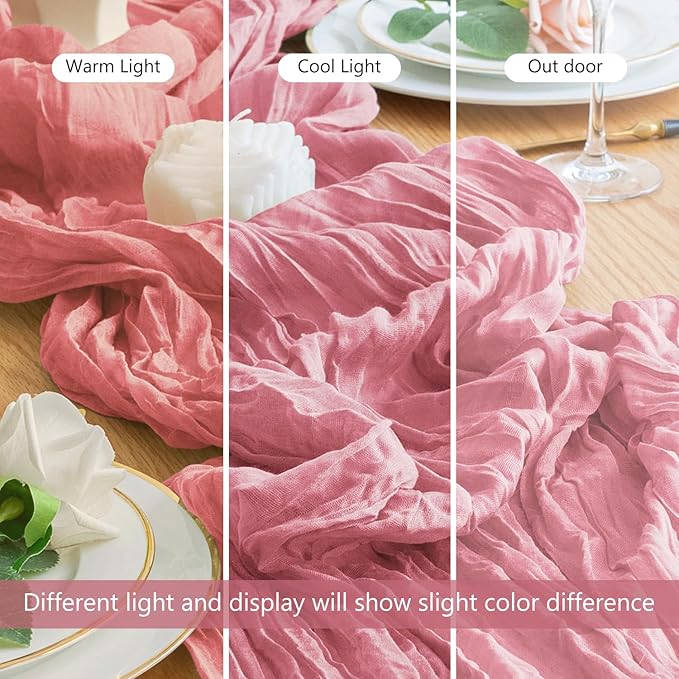 Wokceer Cheesecloth Table Runner 12Pack 10FT Dusty Rose Boho Gauze Cheese Cloth Table Runner for Party Long Rustic Sheer Table Runners for Baby Bridal Shower Wedding Easter Table Decor