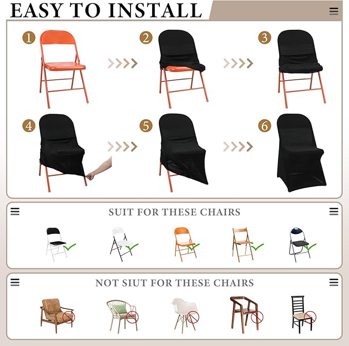 Newwiee 100 Pcs Spandex Chair Covers Bulk - Stretch Folding Flat Front Fitted Universal Chair Protector Pack Removable Washable for Wedding Party Dining Banquet Event (Black)