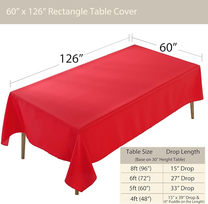 5 Pack Rectangle Tablecloth, 60 x 126 Inch Red Table Cloth, Polyester Fabric Washable Tablecloth for Home, Party, Wedding or Restaurant Use.