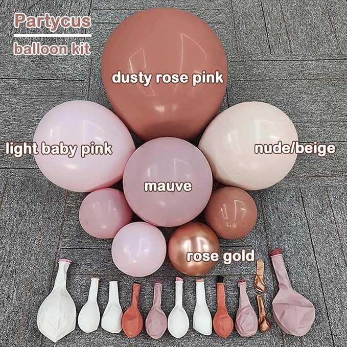 Dusty Rose Pink Balloon Arch Kit Double Stuffed Mauve Light Pink Matte Blush Nude Boho Balloon Garland for Baby Shower Birthday Bridal Wedding Mothers Day Party Decoration