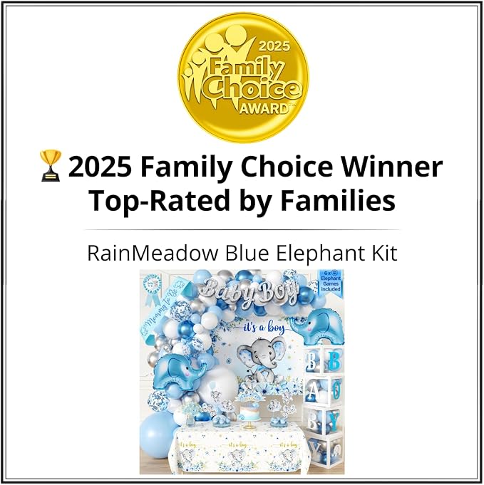 187 Pc Elephant Baby Shower Decorations for Boy - Blue Balloon Garland Kit | 2025 Family Choice Award winner - reusable Oxford-cloth backdrop (not paper), BABY BOY boxes, banner & printable games