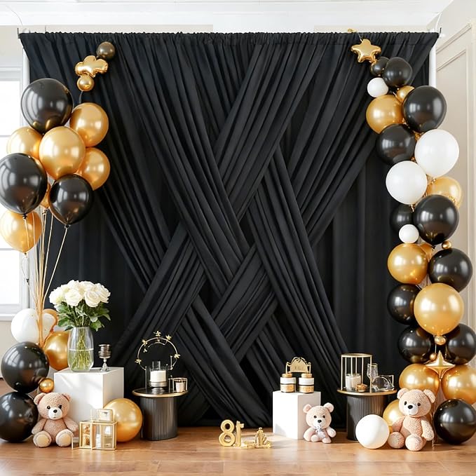 30ft x 12ft Black Backdrop Curtains for Wedding Parties, Wrinkle Free Photo Backdrop Drapes 6 Panels 5x12ft Back Drop Cloth for Birthday Retirement Halloween Photography Background