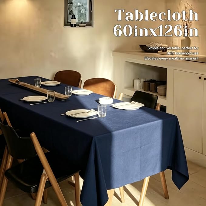WIGENIUS 2 Pack Blue Table Cloth Rectangle Tablecloths 60X126 Inch,Polyester Table Cloth for 8 Foot Rectangle Tables,Wrinkle Resistant Washable Fabric Table Covers for Party,Wedding Banquet
