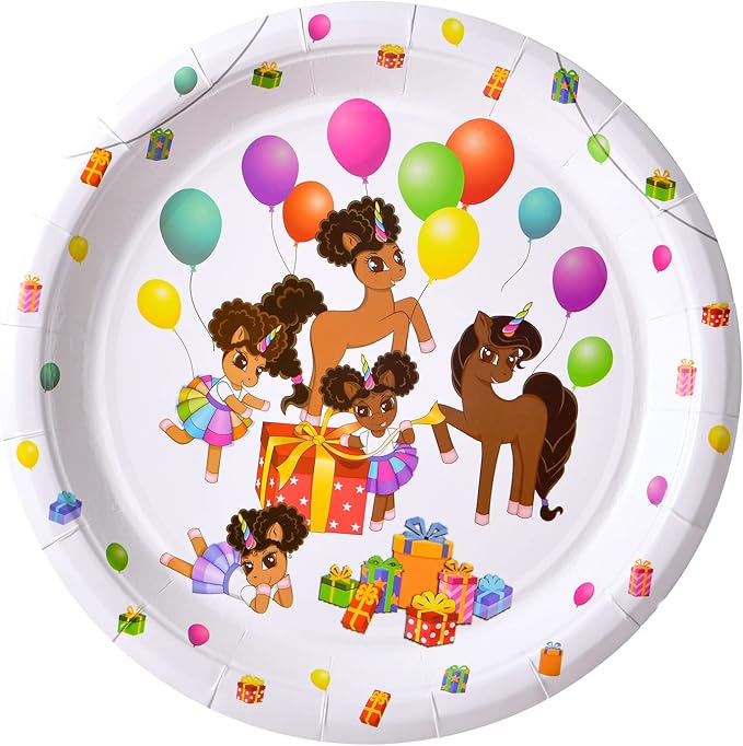 It's a Party Afro Puff Unicorn Birthday Party Box for 15 guests (150 pieces) - White Plates