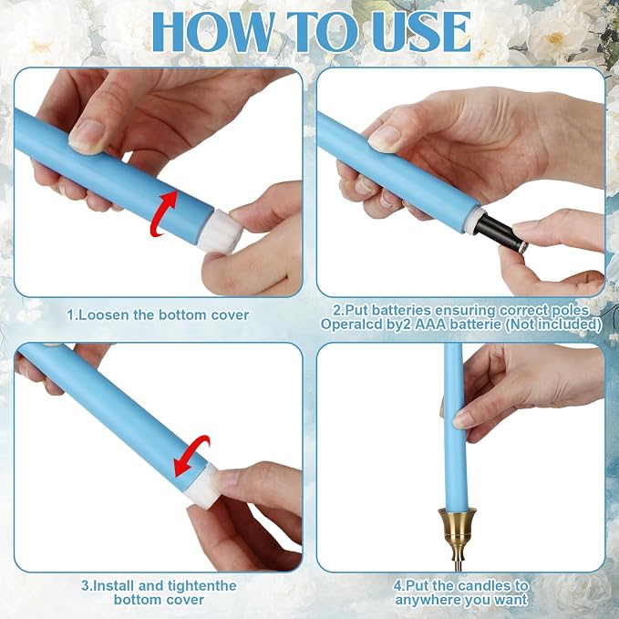 Macarrie 24 Packs Flameless Taper Candles Battery Operated Fake 11 Inch Long Candlelight LED Flameless Candlesticks Flickering Tapered for Summer Fall Wedding(Mixed Blue)