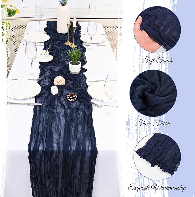 15 Pack Navy Blue Cheesecloth Table Runner 17 x 108 Inch Fall Thanksgiving Boho Rustic Farmhouse Gauze Cheese Cloth Runner for Wedding Party Baby Shower Home Decor Holiday Decorations