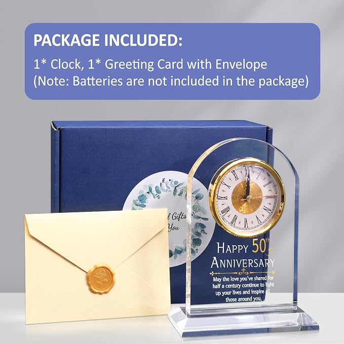 OkiyiD 50th Anniversary Wedding Gift, Anniversary Quartz Clock, Desk Table Clock, 50 Years of Marriage, Golden Wedding for Couple, Parents, Grandparents (50th Anniversary)