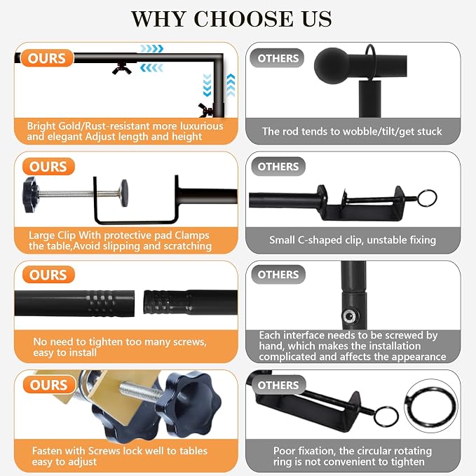 ParseBio Over The Table Rod Stand with Clamps Adjustable 31"-110" Length 31"-64" Height, Table Balloon Arch Stand for Wedding Easter Engagement Party, Black Table Arch Frame Hanging Decor Rod