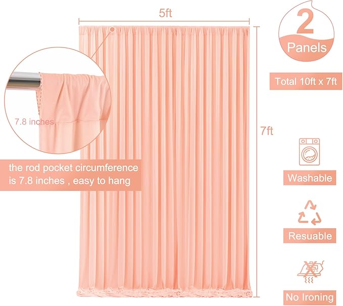Peach Backdrop Curtain for Parties Baby Shower Wrinkle Free Peach Photo Curtains Backdrop Drapes Fabric Decoration for Wedding Birthday Party 5ft x 7ft,2 Panels