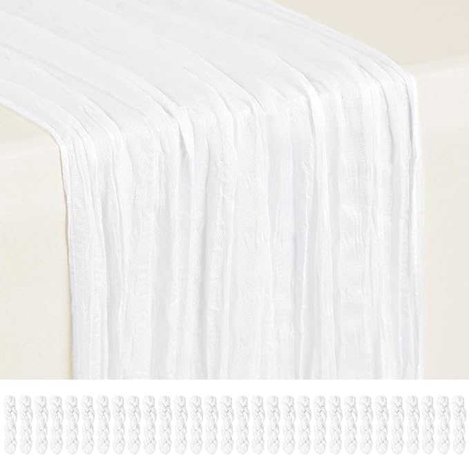 30 Pack White Cheesecloth Table Runner 17 x 108 inch Boho Gauze Table Runner Rustic Sheer Cheese Cloth Table Decorations for Wedding Party Baby Bridal Shower Birthday Holiday Home