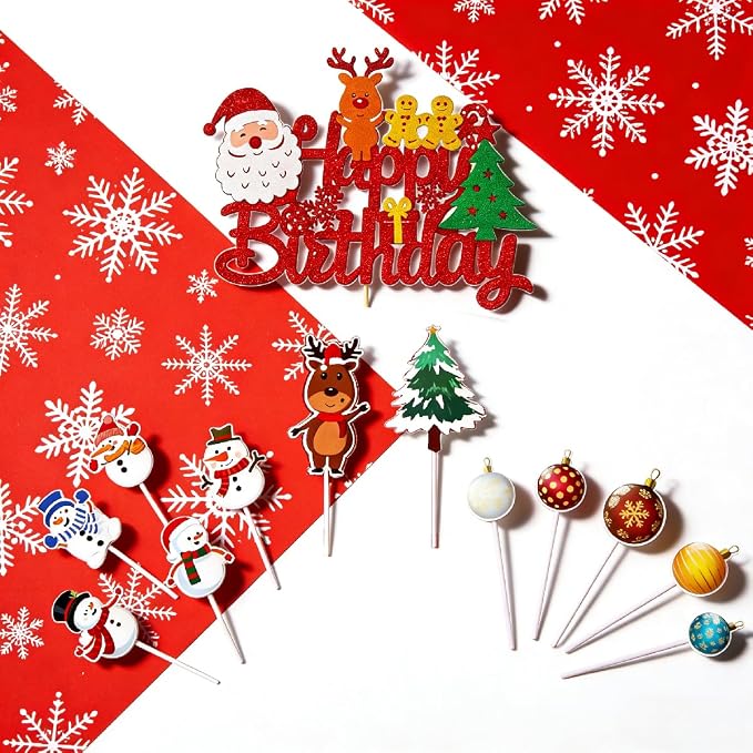 Christmas Themed Happy Birthday Party Decorations, Plates Napkins Cups Tableware, Christmas Snowman Backdrop Tablecloth, Happy Birthday Banner, Cake Topper, Colorful Printed Balloons for Kids Adults