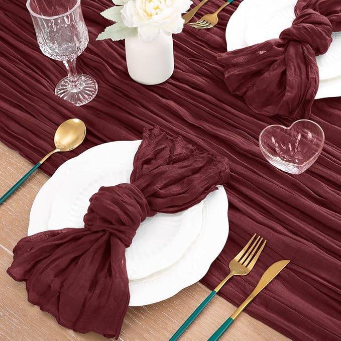 MLMC 3 Pack Burgundy Red Table Runner 10ft Rustic Gauze Wine Red Cheese Cloth Table Runner Cheesecloth Centerpiece for Wedding Holiday Anniversary Events Decor