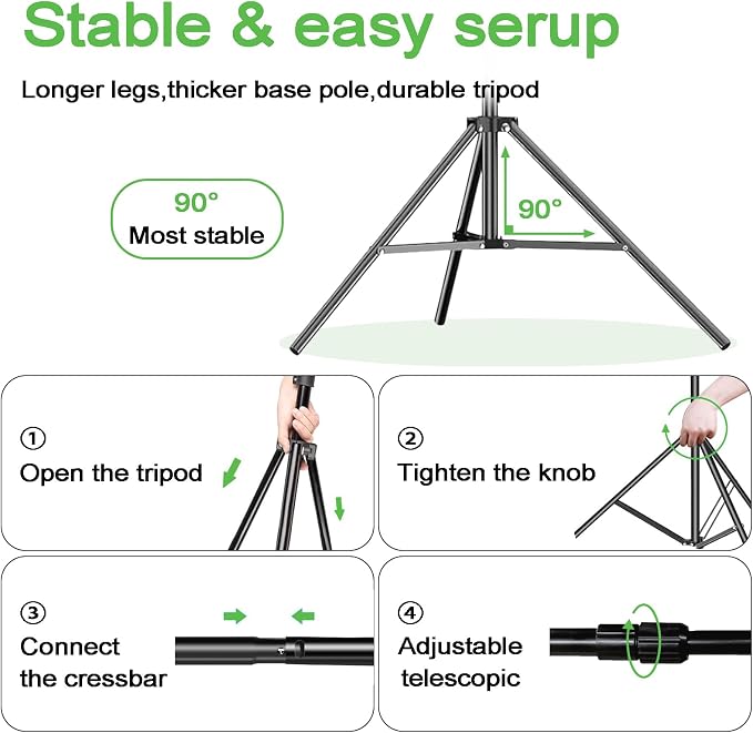 10x7 ft Adjustable Green Screen Backdrop Kit with Stand, Photo Background Support System for Video Streaming, Photography, Studio, Parties, Events