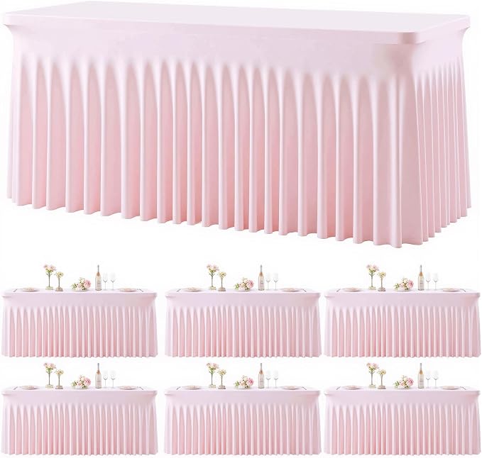 6 Pack Pink Table Cloth for 6 Foot Rectangle Tables Spandex Fitted Tablecloth 6ft Stretch Table Covers Skirt Pink Banquet Tablecloths Wrinkle Free Tablecloth for Party Wedding Birthday Event