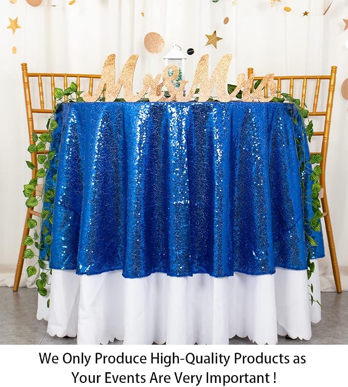 ShiDianYi Sequin Tablecloth Round 72'' Royal Blue Round Table Cloth Glitter Dessert Cake Tablecloth Sequin Table Cover Cloth for Baby Shower Linen Polyester Sequin Overlay for Banquet Birthday Parties