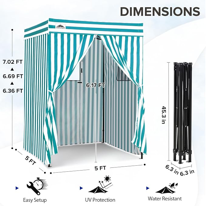 EAGLE PEAK 4x4 Pop Up Changing Tent, Flat Top Changing Room, White/Light Blue