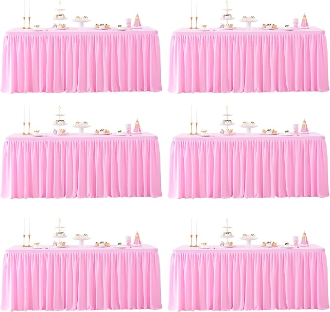 6 Packs Pink Tableclothes for 6 Foot Rectangle Tables, Wrinkle Free Fitted Table Cloth 6ft Stretch Table Cover with Skirt for Parties Weddings Birthday Banquet Baby Shower