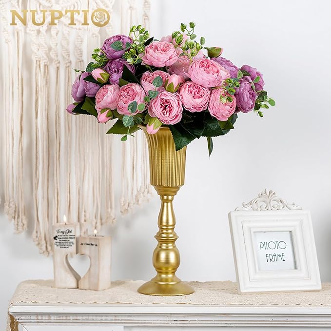 NUPTIO Gold Tall Centerpiece Table: 12.5" Trumpet Vases for Wedding Metal Flower Stand for Party Decorations Set of 10