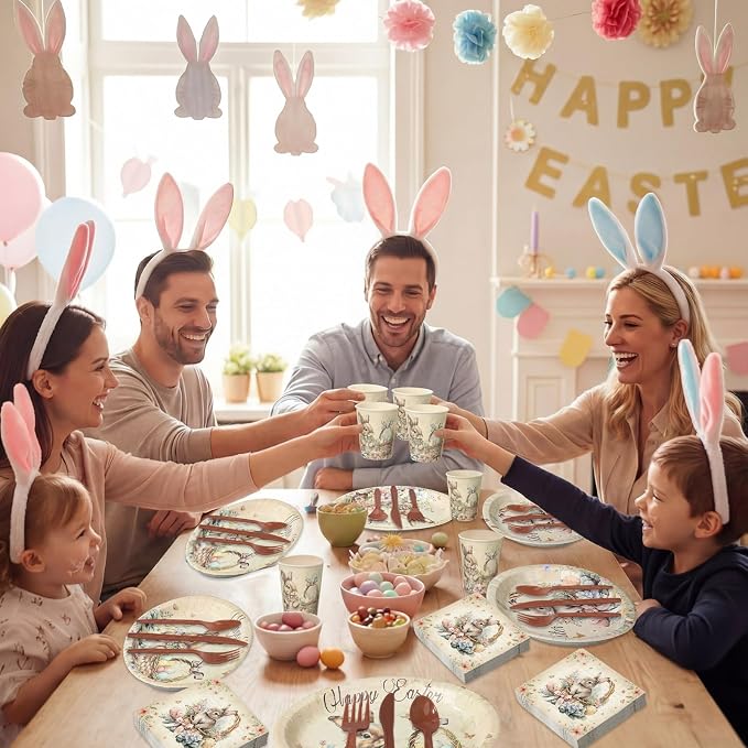 Pajean 350 Pcs Easter Bunny Oval Paper Plates Set with 12 Inch Disposable Vintage Easter Oval Plates and Napkins Bunny Flower Eggs Heavy Duty Dinnerware for 50 Guests Picnic Spring Party Supplies