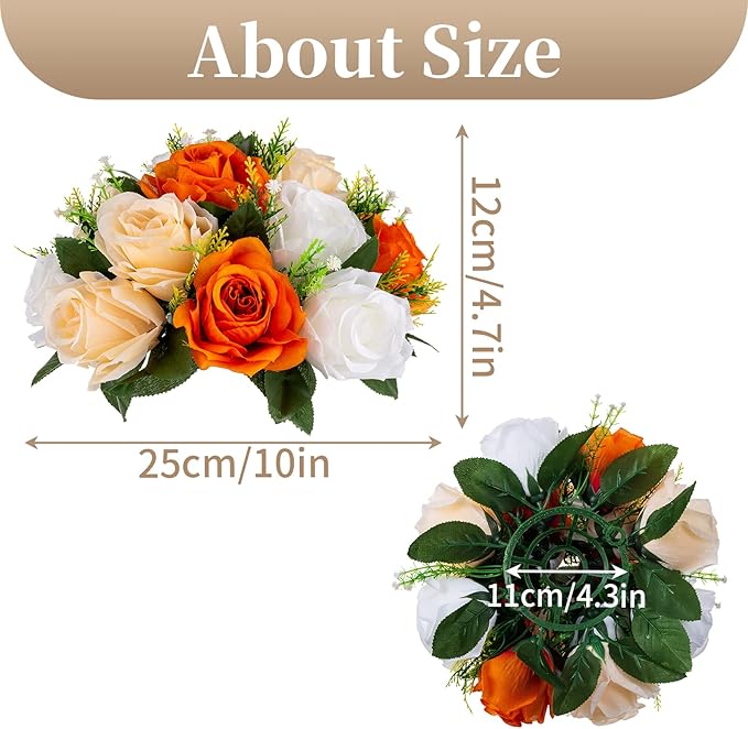 Sziqiqi Orange Fake Flowers for Fall Decoration Kissing Flower Balls for Wedding Centerpieces Tables Flower Centerpiece Arrangement for Party Festival
