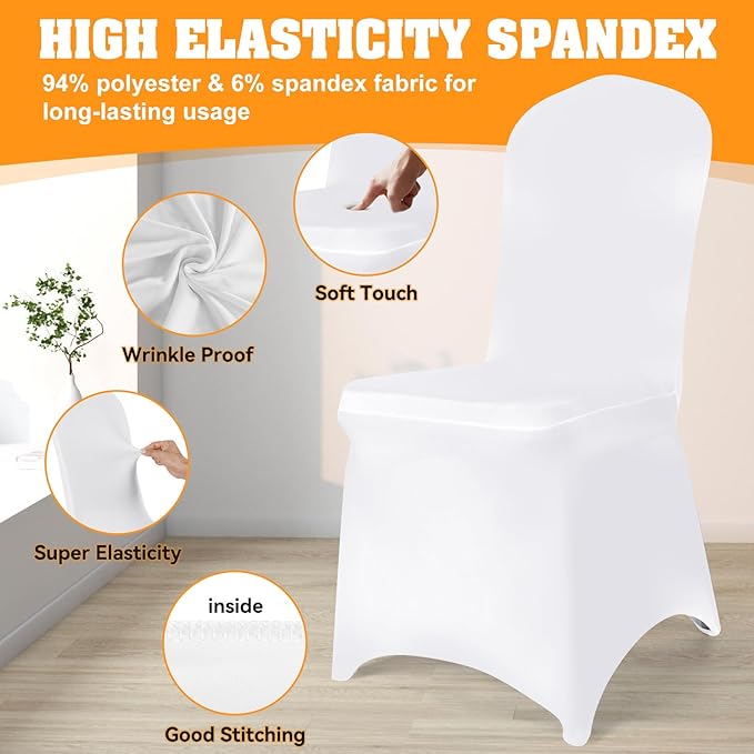 100 PCS White Polyester Spandex Chair Covers - Stretch Slipcovers for Wedding, Party, Dining, Banquet - Flat-Front Chair Covers