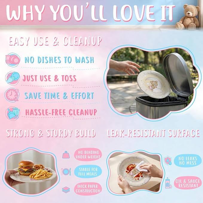 Teddy Bear Gender Reveal Plates and Napkins Set – He or She, What Will It Be – Serves 20, Paper Plates, Napkins – Bear Baby Shower Party Supplies Decorations Tableware for Birthday