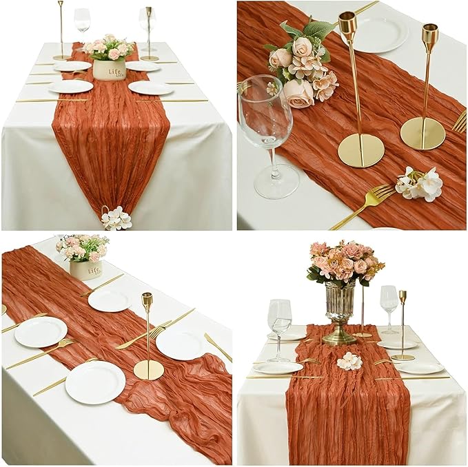 12 Pack Cheesecloth Table Runner, 35x120 Inch Terracotta Table Runners Rustic Burnt Orange Cheese Cloth Boho Gauze Semi-Sheer Runner for Wedding Baby Shower Christmas Home Decor
