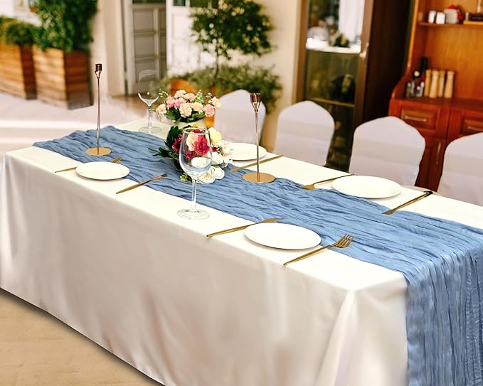 15 Pack Cheesecloth Table Runner 10Ft Cheese Cloth Table Runner 35 x120Inch Romantic Boho Table Runners for Wedding Banquet Birthday Party Engagement Baby Bridal Shower Engagement Decor(Dusty Blue)