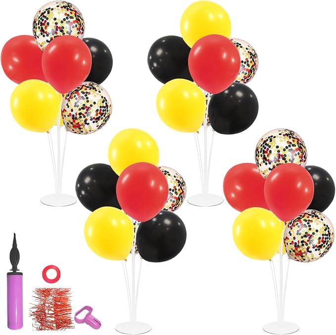 ZJDHPTY Mouse Birthday Decorations,4Set Red Yellow Black Balloon Stand Kit | Movie Night Circus Race Car Fire Truck Motorcycle Carnival Party Decor,Corporate Events Party Supplies